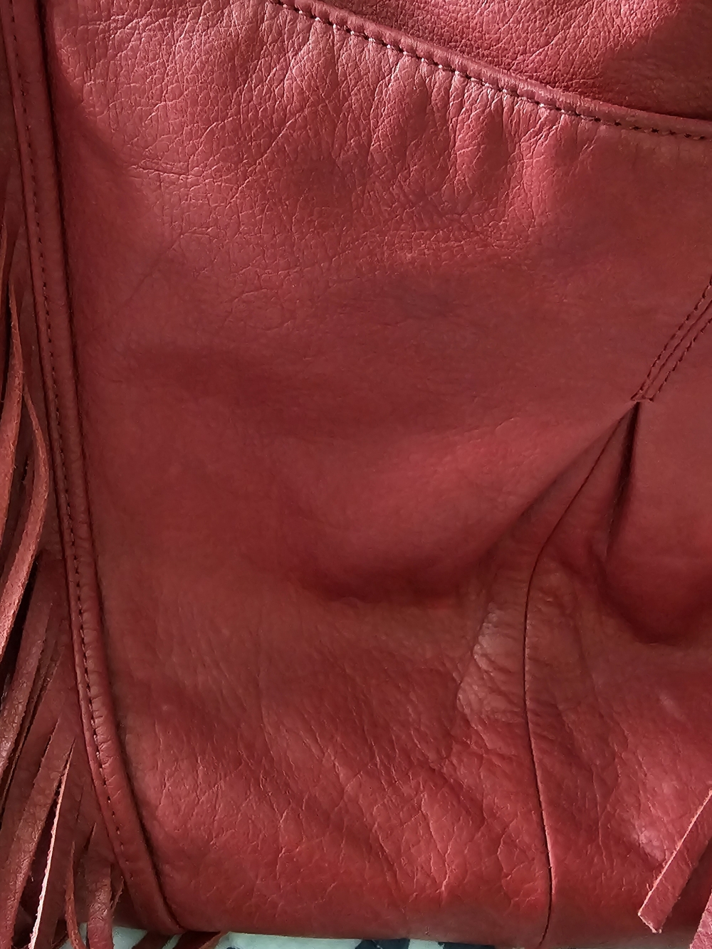 b. makowsky Red Leather Fringe Hobo Shoulder Bag - Picture 12 of 15